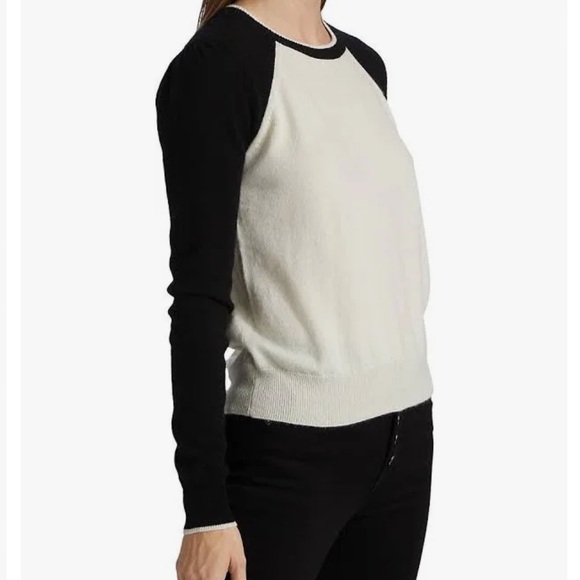 Veronica Beard Alberta cashmere raglan sweater in black and ivory size xs - Picture 2 of 9
